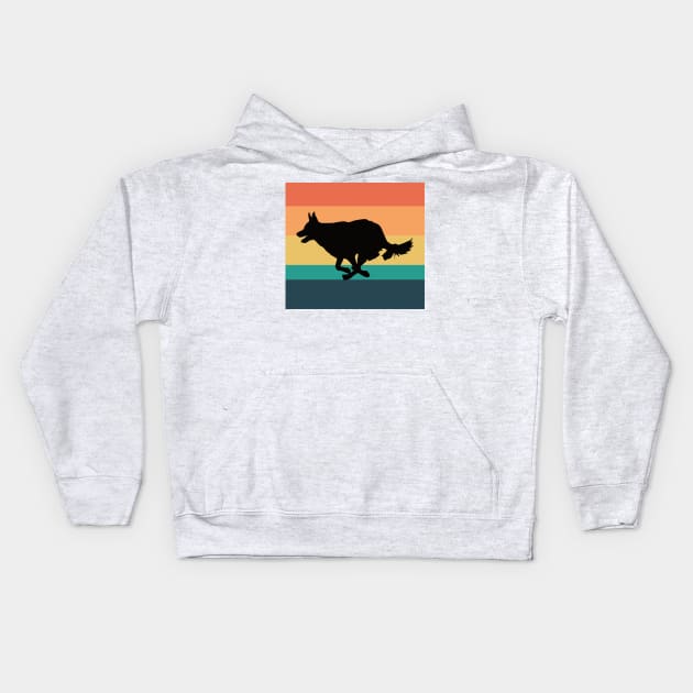 Border Collie Dog Silhouette Vintage Sunset Kids Hoodie by DPattonPD